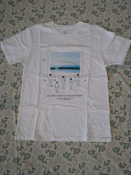 Design Tshirts Store graniph 白Tシャツ 海プリント 美術館風 Mサイズ