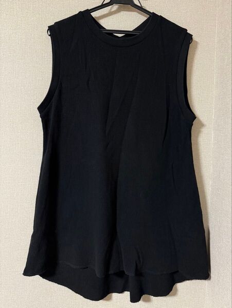 GU ワッフル ノースリーブトップス XL ブラック
