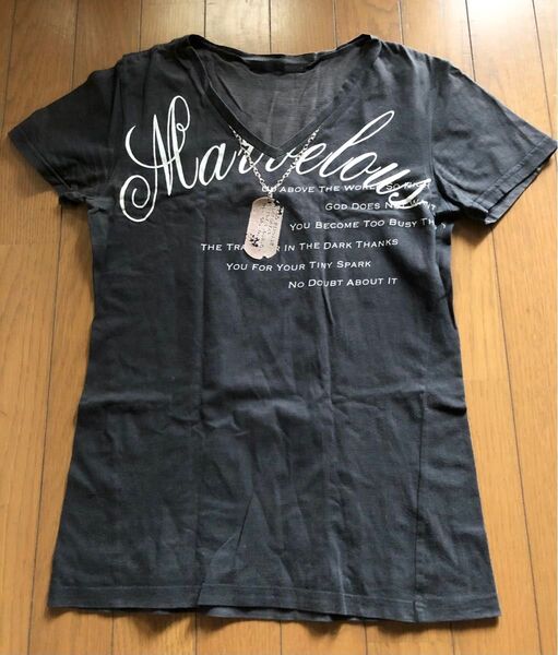 casva プリントTシャツ ネックレスモチーフ 黒