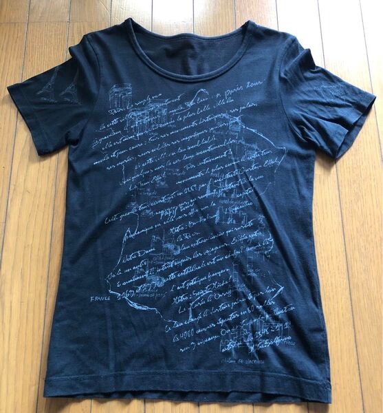 英字メッセージプリント Tシャツ 黒 M