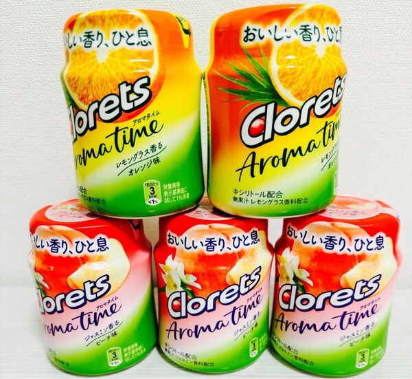 クロレッツ アロマタイム《レモングラス香るオレンジ味・ジャスミン香るピーチ味》ボトル 121g×5個 ジュガーレス粒ガム