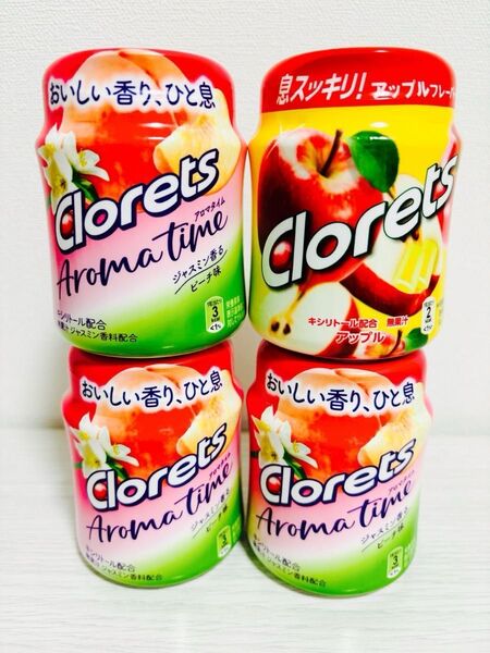 クロレッツ アロマタイム ジャスミン香るピーチ味・XP アップル ボトル 4個 ジュガーレス粒ガム