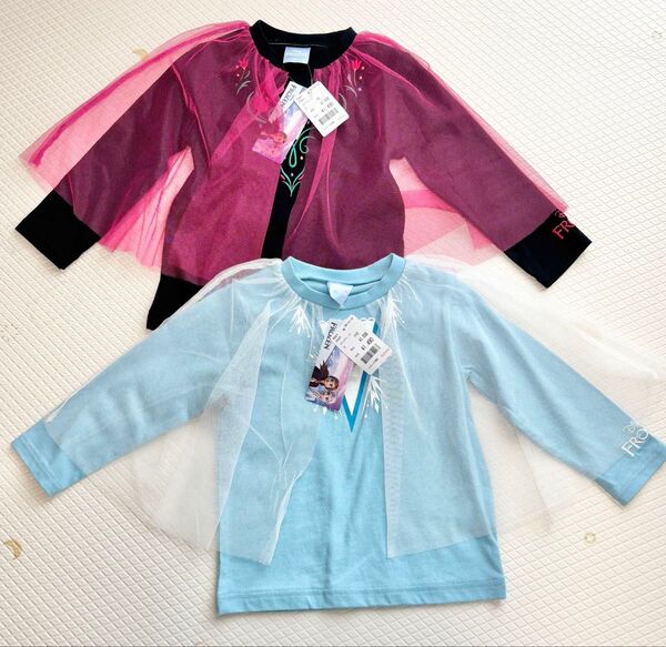 【新品タグ付き】 アナと雪の女王 エルサ ドレス 長袖Tシャツ 2枚セット 90 女の子 キッズ トップス 子供服 ロンT