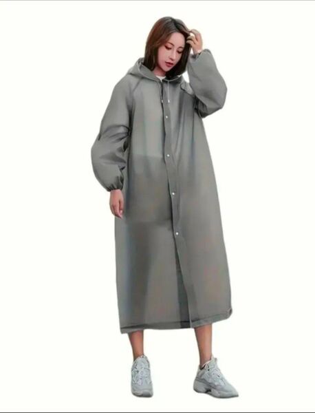 ☆レインコート/雨具/雨ガッパ/シンプル/コンパクト収納/グレー(新品未使用)