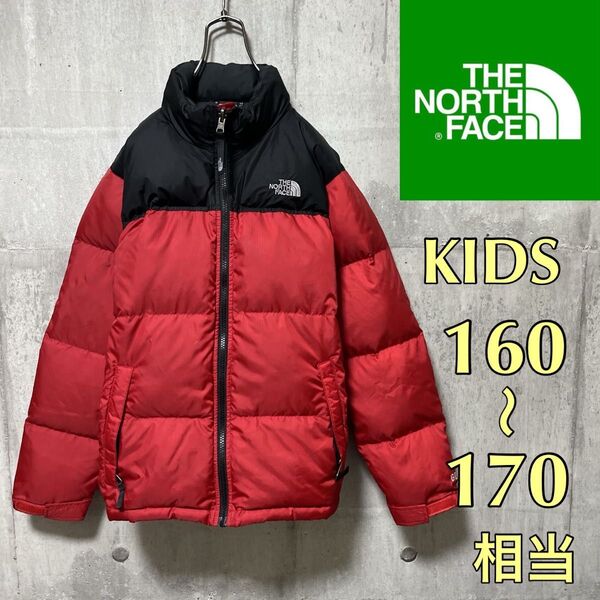 【美品】ノースフェイス ダウンジャケット 600fill レッド×ブラック キッズ160〜170相当 NORTH FACE
