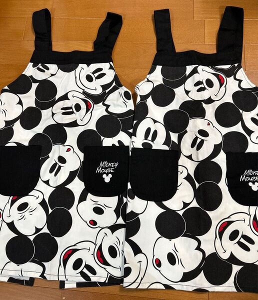 130 2枚セット ミッキーマウス エプロン ミッキー 顔 フェイス ディズニー キッズ 子供 家庭科 お料理