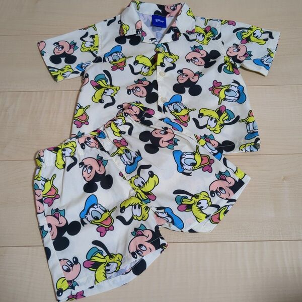 ディズニー セットアップ 90cm 男の子 女の子 半袖 半ズボン 美品 アロハ 上下セット