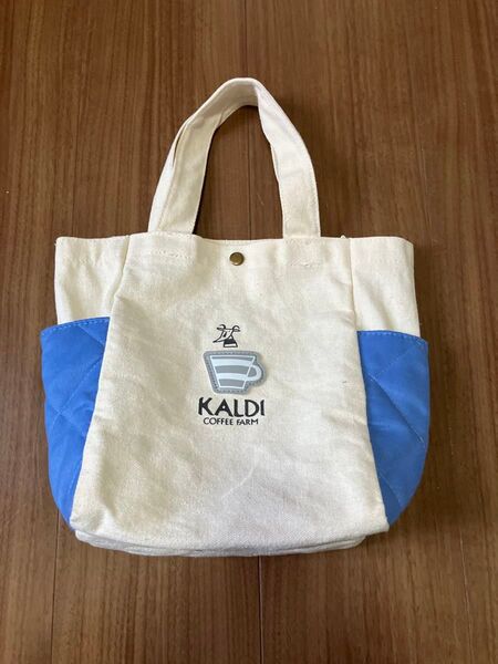 KALDI カルディ ミニトートバッグ ホワイト ブルー