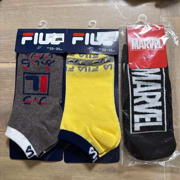FILA フィラ MARVEL マーベル 靴下 ソックス 3点セット レディース23〜25cm 未使用タグ付き