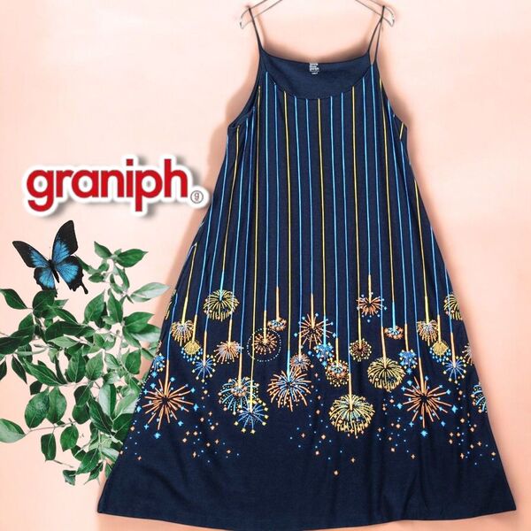 graniph グラニフ 線香花火 キャミワンピース ネイビー