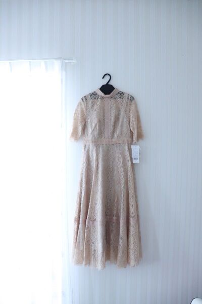 【新品】dorrydoll総レースパーティドレス、モカベージュ、ベージュ定価18900円サイズM