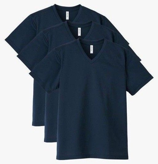 glimmer グリマー 00337-AVT ドライVネック 半袖 Tシャツ 3枚セット ネイビー 吸汗速乾 メッシュ