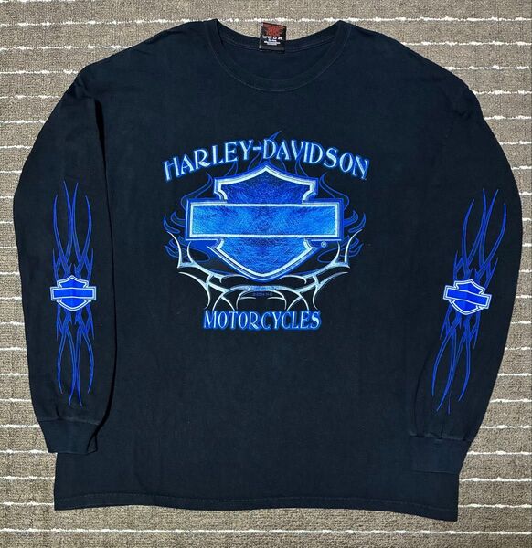 vintage XL harley davidson ロンT ブルー フレイム
