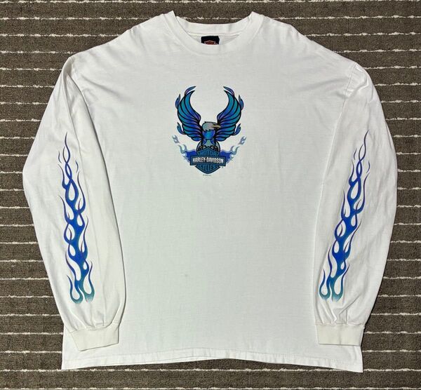 2XL 90s harley davidson ブルーフレイム ロンT ハーレー