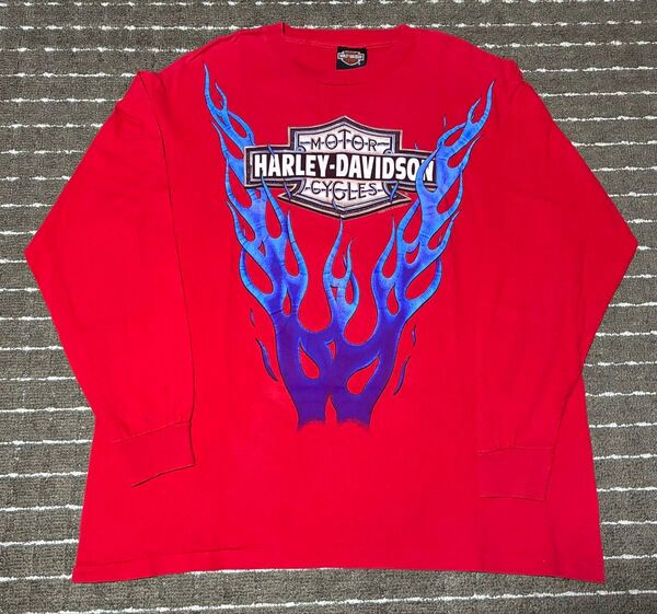 90s ビンテージ harley davidson ブルーフレイムロンT 約XL