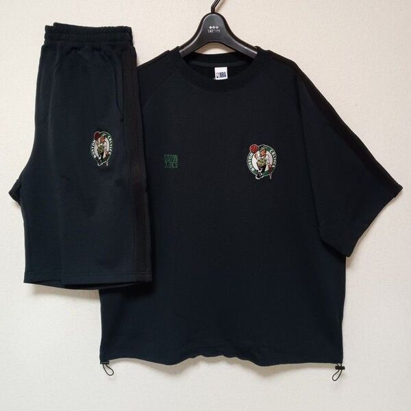 NBA BOSTON CELTICS新品未使用バスケット上下セットアップハーフパンツ半袖TシャツブラックサイズXL