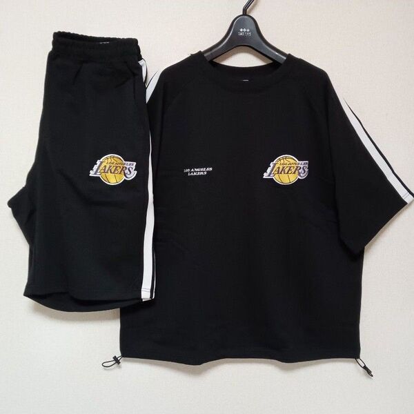 NBA Lakers新品未使用バスケット上下セットアップハーフパンツ半袖TシャツブラックサイズXL