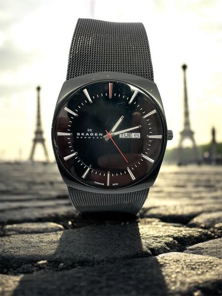 【ジャンク】【廃盤品】【送料込】SKAGEN 腕時計 696XLTBB チタン ブラック メンズ