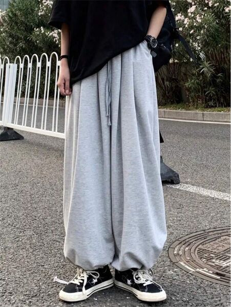 ワイドパンツ スウェットパンツ グレー レディース