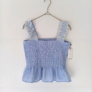 moment + モーメントプラス☆ギンガムチェックのシャーリング&フリルが可愛いビスチェ