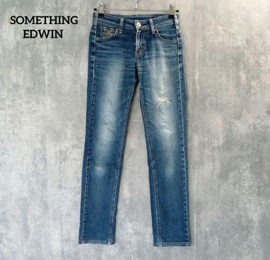 Something(EDWIN) サムシング☆日本製/ダメージ ストレートデニム/27インチ