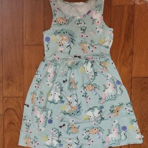 H&M ノースリーブワンピース120ユニコーンどうぶつ花柄