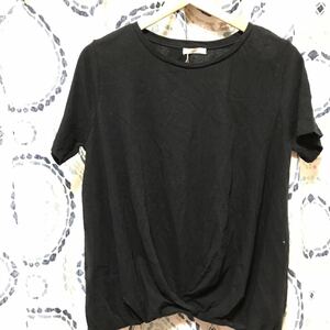 新品　オペークドットクリップ 綿麻　リネン混　半袖Tシャツ 半袖カットソー　ブラック　M ゆったり