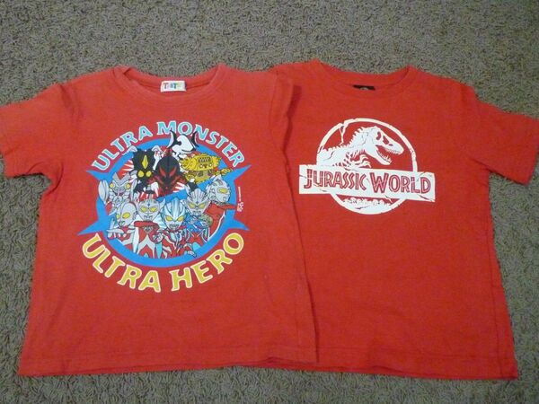 子供服 Tシャツ 2枚セット ウルトラマン ジュラシックワールド 120cm 赤 レッド GU バンダイ