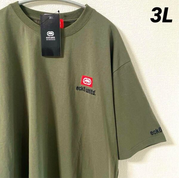 【新品】ECKO エコー 半袖 Tシャツ 刺繍ロゴ カーキ 3L