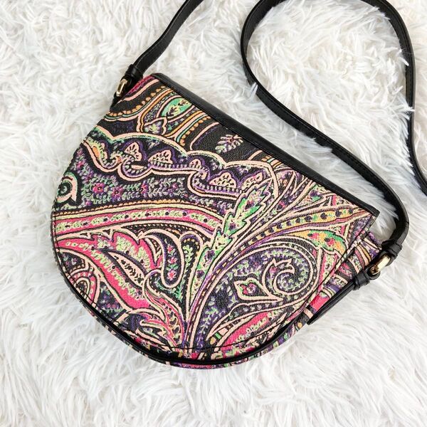 極美品 ETRO エトロ ショルダーバッグ pvc レザー ペイズリー ブラック