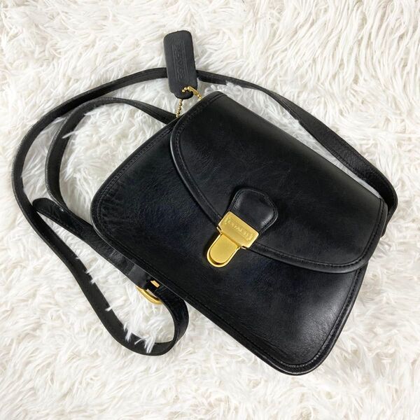 希少 レア OLD COACH オールドコーチ ショルダーバッグ ゴールド金具 ロゴ刻印 グラブタンレザー ブラック
