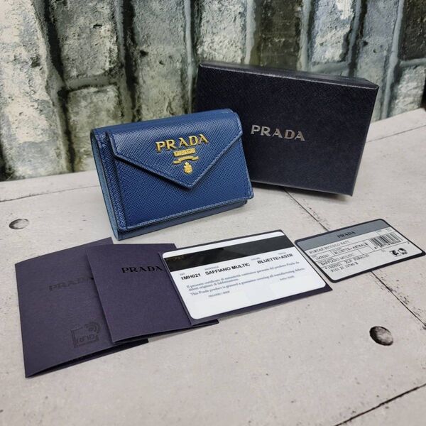 美品 正規品 PRADA サフィアーノ1MH021 ネイビーバイカラープラダ財布