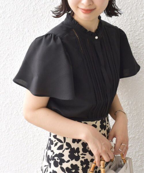 シップス 配色 ハシゴレース ピンタック 半袖 ブラウス◇