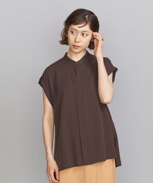 BEAUTY&YOUTH UNITED ARROWSBY キュプラスタンドカラーフレンチスリーブシャツ -ウォッシャブル- :