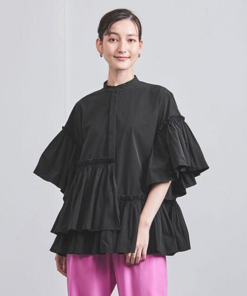 UNITED ARROWS>イレギュラーフリル ブラウス ブラック