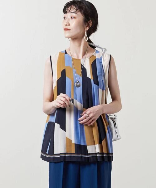UNITED ARROWS>パネルプリント プリーツ ノースリーブ ブラウス B◆¥17,600