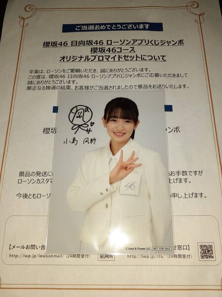 小島凪紗 櫻坂46 生写真 ブロマイド ローソン アプリくじ 当選品