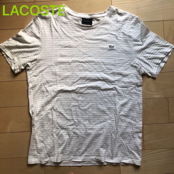 M L ラコステ LACOSTE Tシャツ 半袖 ホワイト 白 ボーダー 白ワニ 春 夏 秋 シンプル 着回し