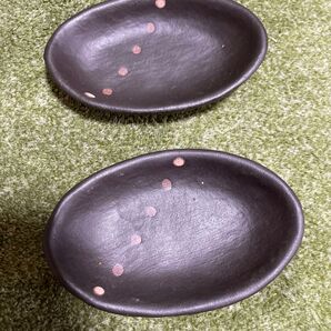 小皿 2枚セット 楕円形 黒 ドット KANSAI