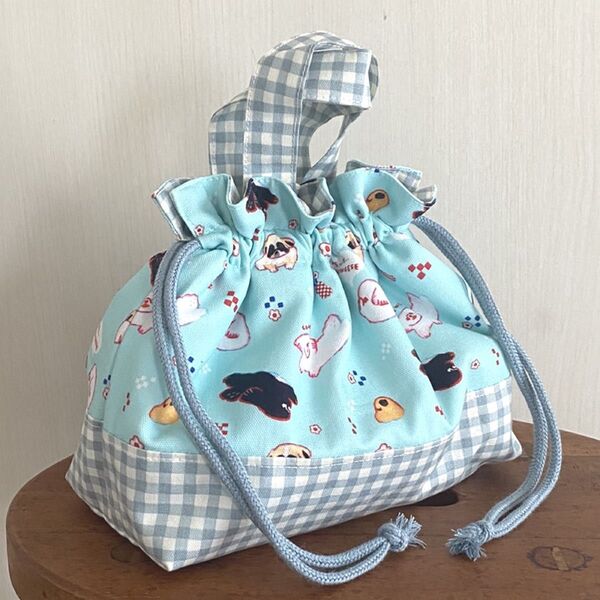 保冷お弁当袋 ペキニーズ 巾着ランチバック 保冷バッグ ハンドメイド541