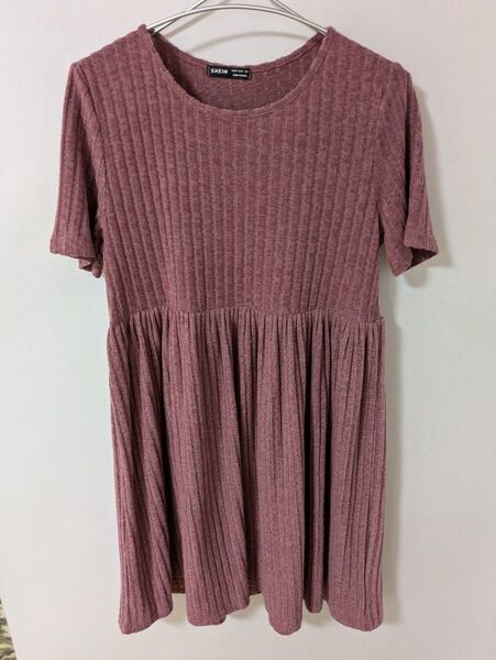 SHEIN シーイン リブ ニット ワンピース 膝丈 ピンク M