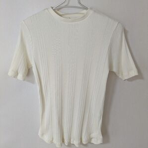 FELISSIMO フェリシモ リブ 半袖 カットソー クルーネック 綿混 オフホワイト L
