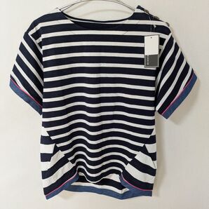 【タグ付き】Rejoove レジューブ チューリップスリーブ ボーダー 半袖 Tシャツ コットン 紺 白 11 L
