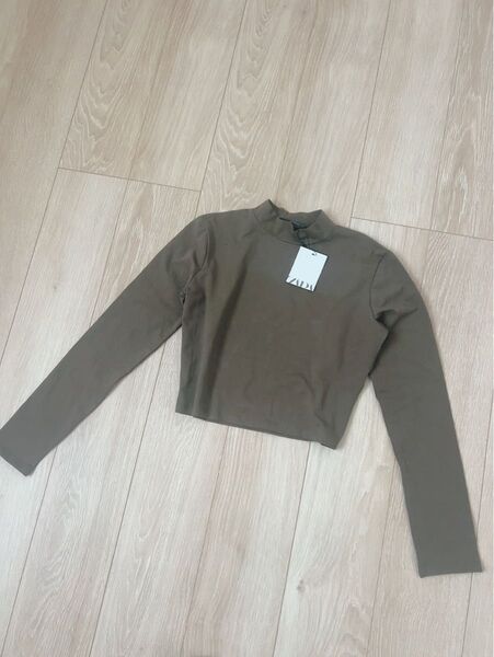 ZARA ショート丈 カットソー ロンT 長袖 春秋 ハイネック M