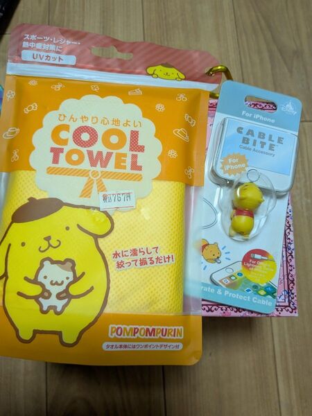 サイキョウファーマ クールタオル ポムポムプリン [冷感タオル ひんやり &プーさんケーブルバイトiPhone用