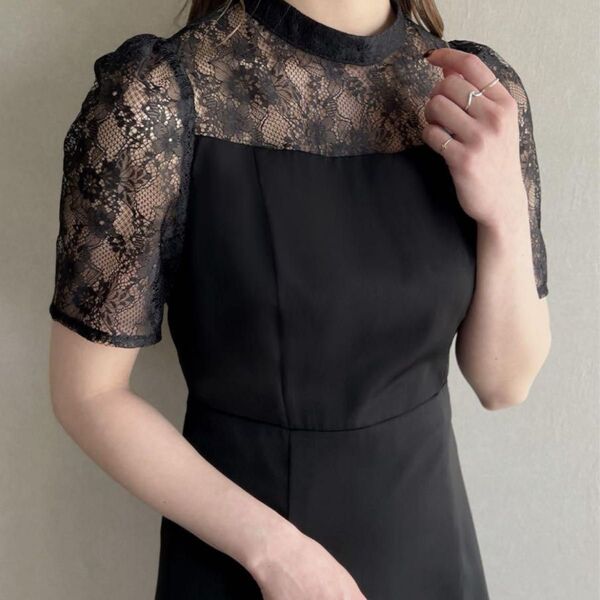 美品◆JUNOAHレースドッキング マーメイド ワンピースXL 結婚式 お呼ばれ