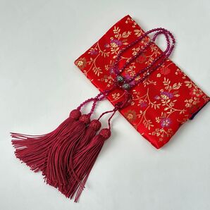 浄土真宗 本式 数珠 女性用 合成ルビー シルバー925パーツ 人絹房 念珠 御念珠 冠婚葬祭