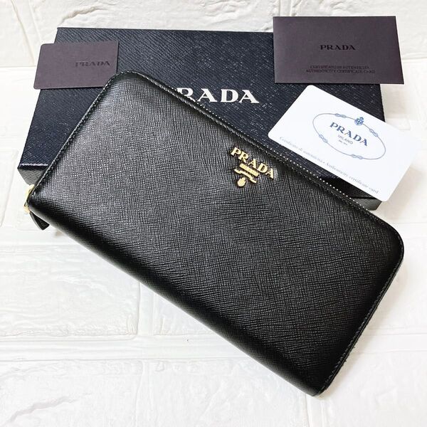 プラダ PRADA レザー サフィアーノ ラウンド 長財布 ブラック ER34 ウォレット メンズ レディース