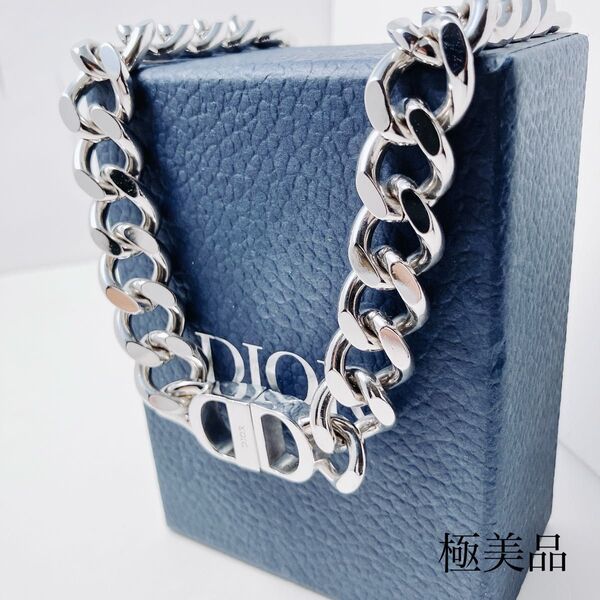 極美品*ディオール dior CD チェーン ネックレス シルバー ON181 アクセサリー メンズ