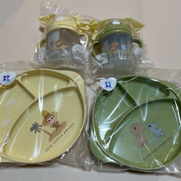 新品 両手 ストローマグ 3つ仕切りプレート ベビー用 食器 出産祝いセット